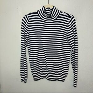 Calvin Klein Black and White Striped Turtleneck Sweater Size Small